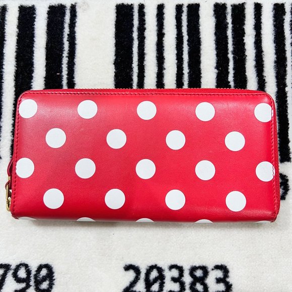 Comme Des Garcons Polkadot Red Leather Zip Long Wallet w/ build in coin pouch - Picture 4 of 9